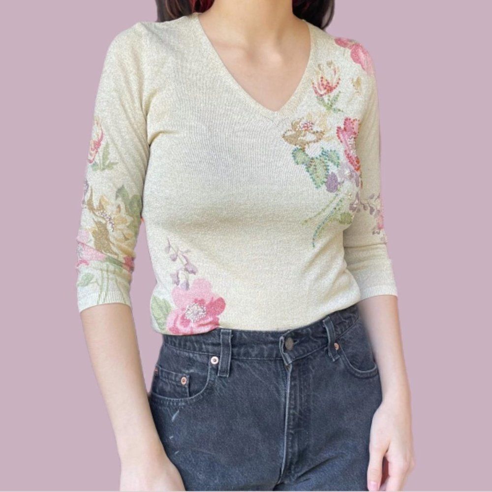 Joesphine Chaus Silk Blend V-Neck Sweater Medium Vintage Y2K